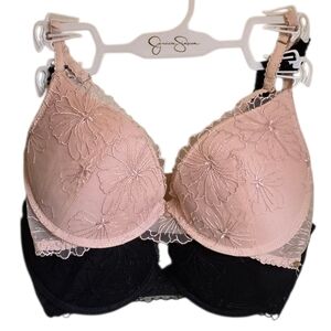 Jessica Simpson 2 Pack Underwire Light Padding Lace Design Blk/Blush Pink 36C